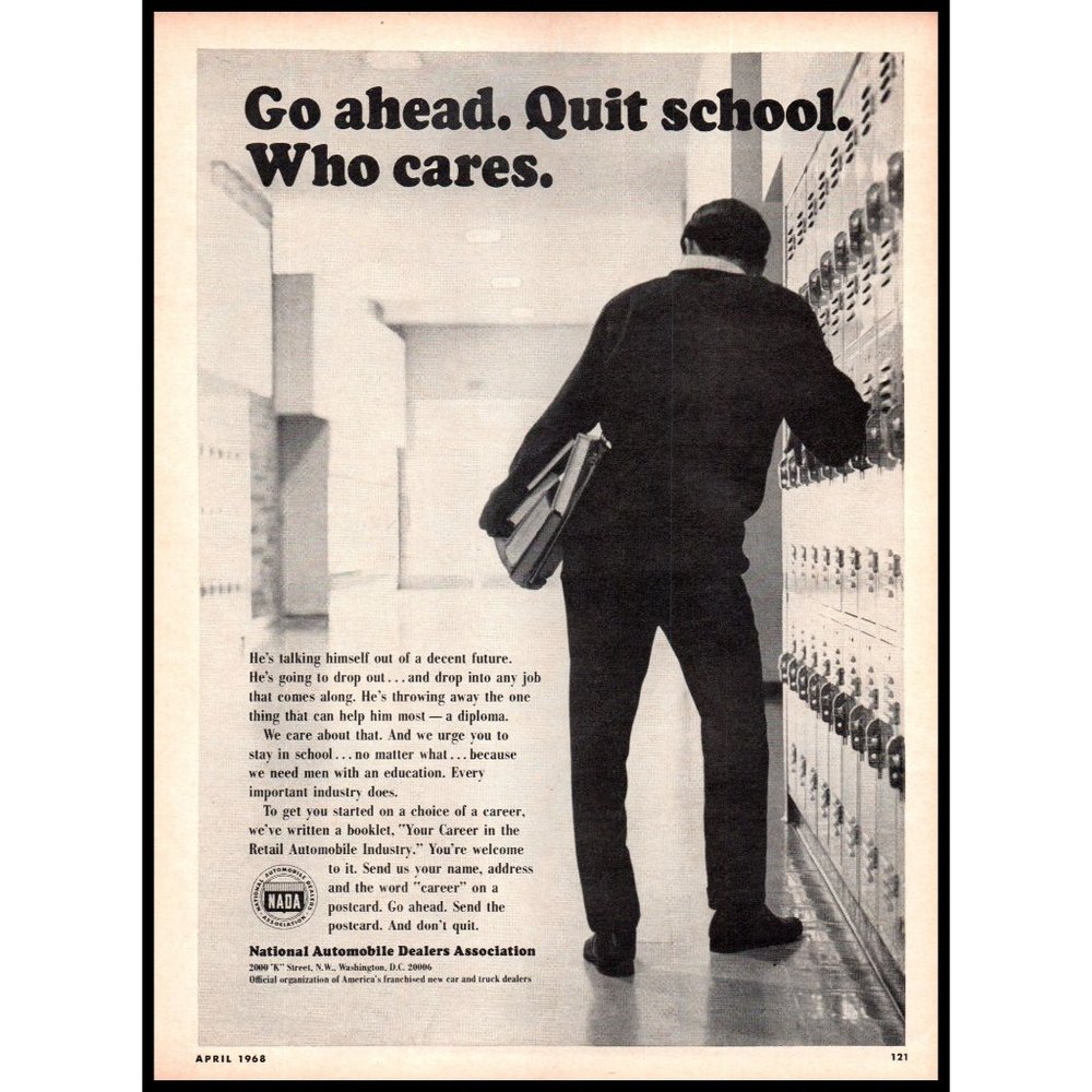 1968 NADA National Automobile Dealers Association Vintage Print Ad School Art